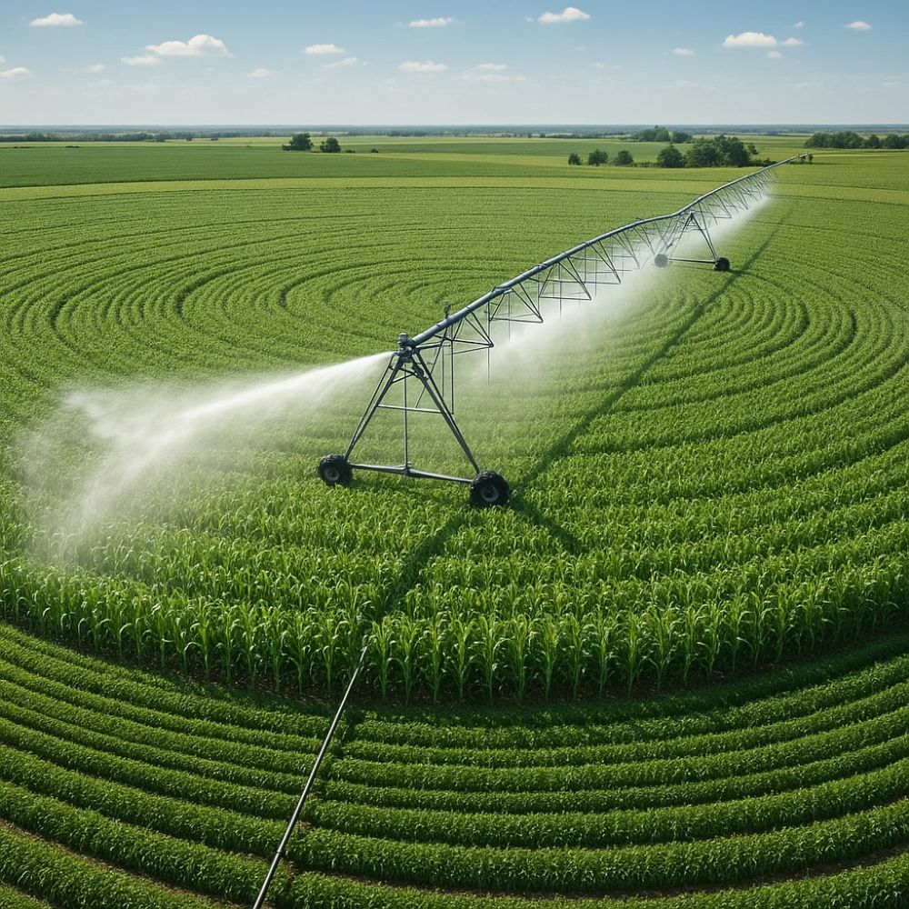 Irrigated farmland under a clear sky